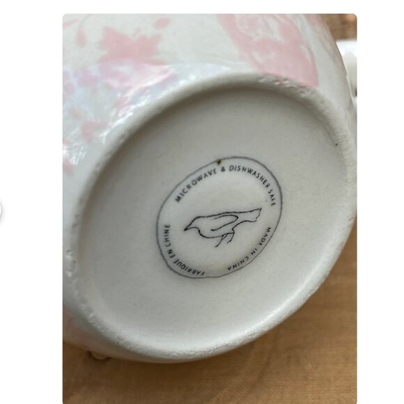 Anthropologie Monogram Coffee Mug Letter A, Light Pink Floral Hibiscus Stencil - Picture 8 of 9